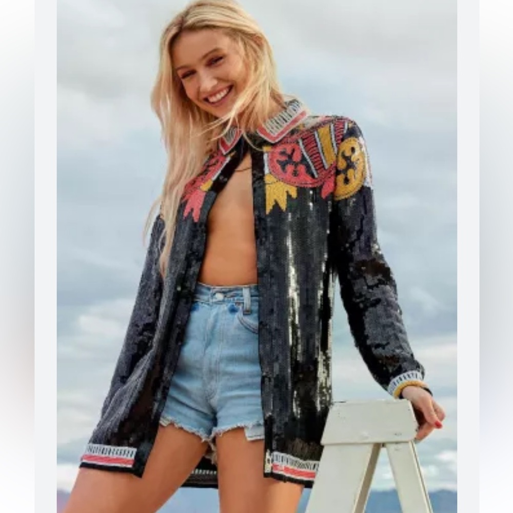 Nasty Gal Multicolor Sequin Patterned Blouse